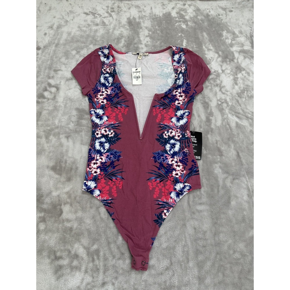 Express Bodysuit Women's Size Small Multicolor Floral Framed Chest New With Tags